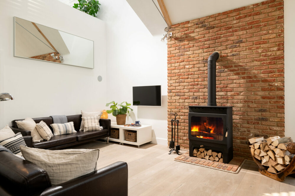 The Studio Holiday Cottage @ Pevensey Bay - Open Plan Area with Huge Wood Burner