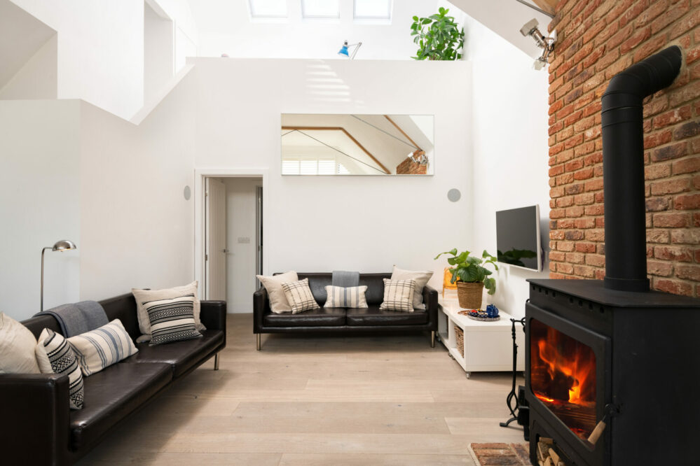 The Studio Holiday Cottage @ Pevensey Bay - Open Plan Area with Huge Wood Burner
